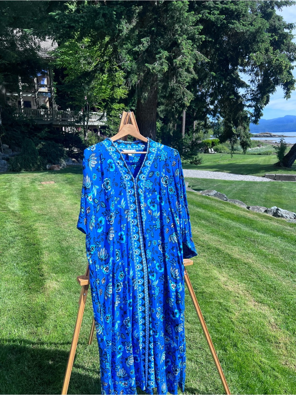 Charter Club Blue Floral Maxi Dress | 100% Rayon | XL